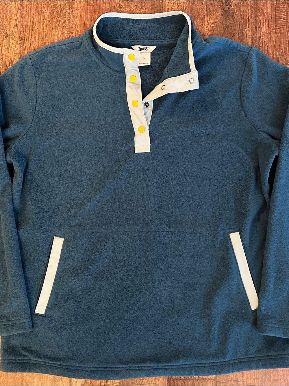Duluth Trading Co Fleece Pullover Womens Large Blue Snap Henley Kangaroo Pocket